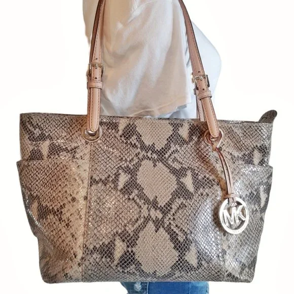 Michael Kors Jet Set Snake Print Python Leather Tote Bag - Picture 4 of 13